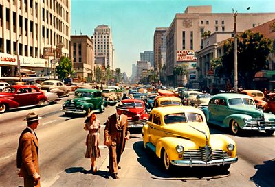 LA Traffic 1940's Download Jigsaw Puzzle