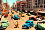 1940s Los Angeles Street Scene  Download Jigsaw Puzzle