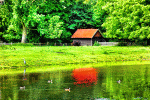 Red-Roofed Cottage Download Jigsaw Puzzle